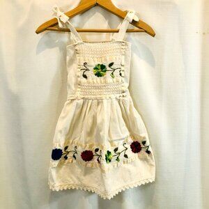 Familia Lopez Vintage 1990s Girls' Dress with Floral Embroidery Made in Mexico